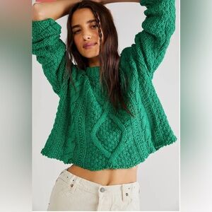 Free People Cutting Edge Cable Sweater in Green 
Sz XS